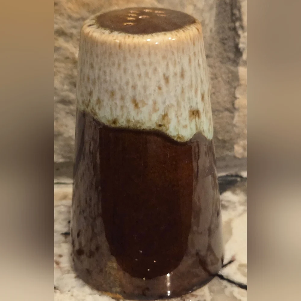 Vintage Canonsburg Brown Drip Glaze Pottery Pepper Shaker ONLY w/cork.